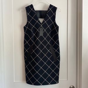 Rag & Bone Phoebe Windowpane Plaid Shift Dress 100% Leather Accents SIZE 2 NWT